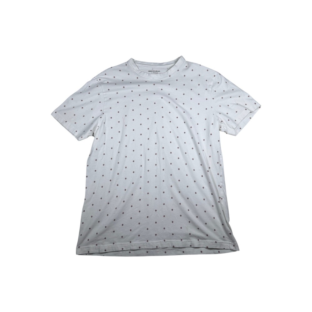 Paperdenim&cloth Mens White Geometric Diamond Micro Print Stretch T-Shirt Large